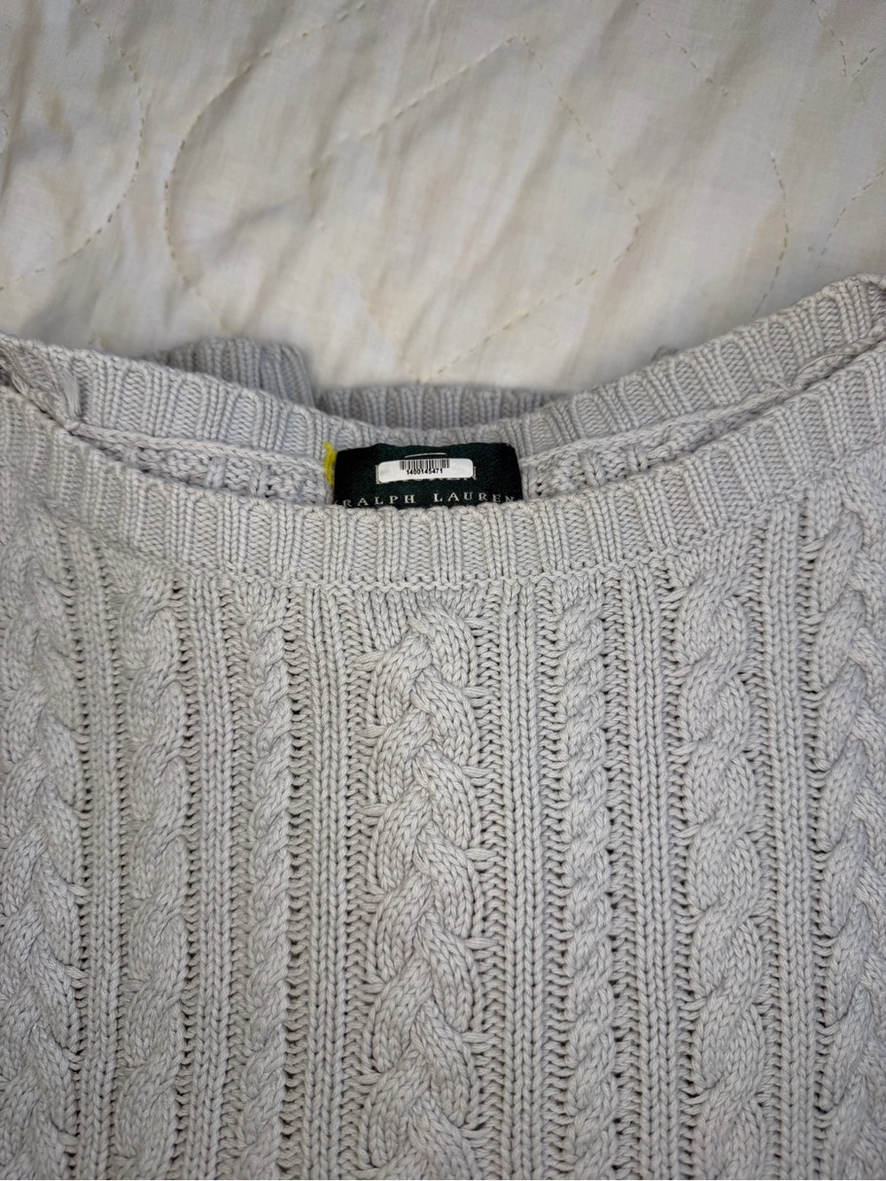 Ralph Lauren Light Gray Cable Knit Crewneck Sweater